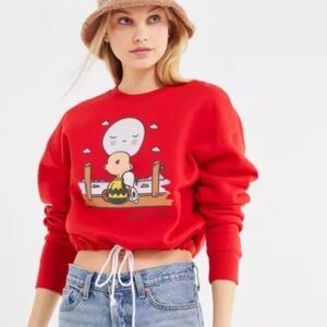 WOMEN’S peanuts drawstring hem Cropped sweatshirt Size L Red NWT